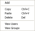 Add/copy/paste/delete/view users/view groups